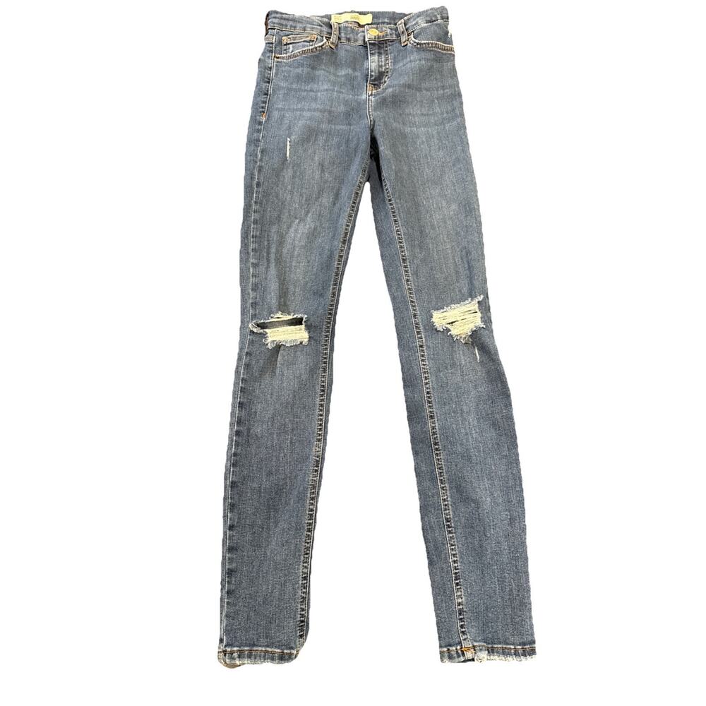 Topshop Moto-Jamie Womens Skinny Jeans-Med Wash Blue-Distressed-W26xL32
